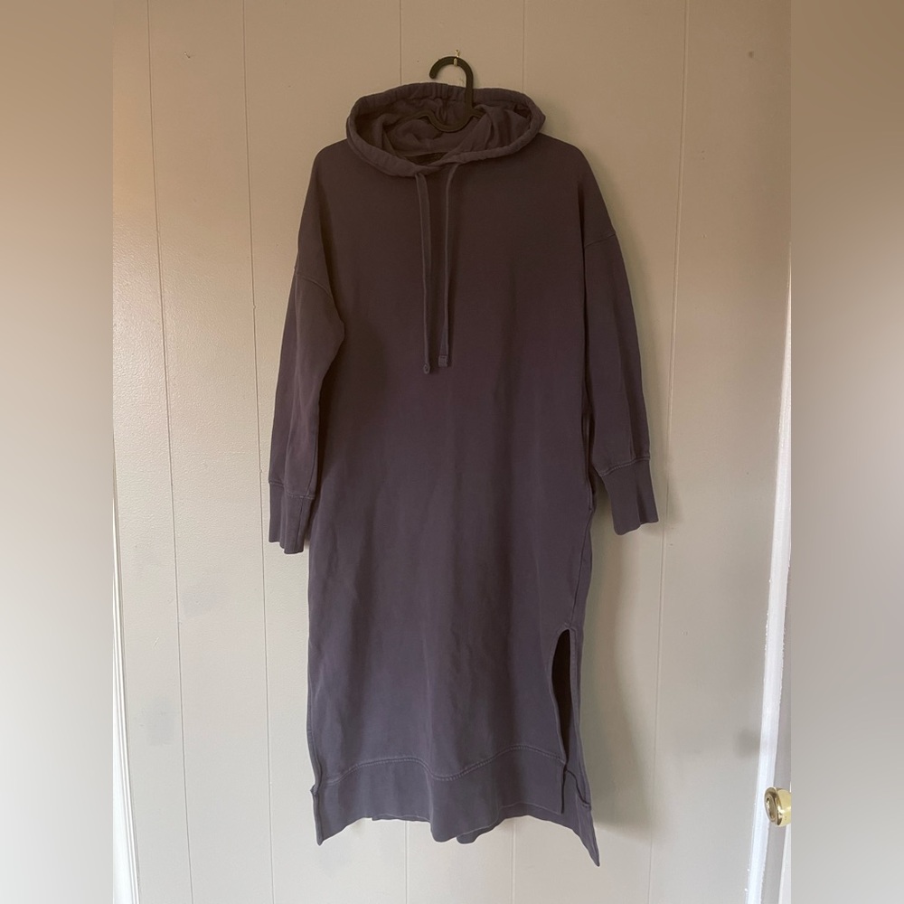 Deep Plum Midi Hooded Sweatshirt Dress